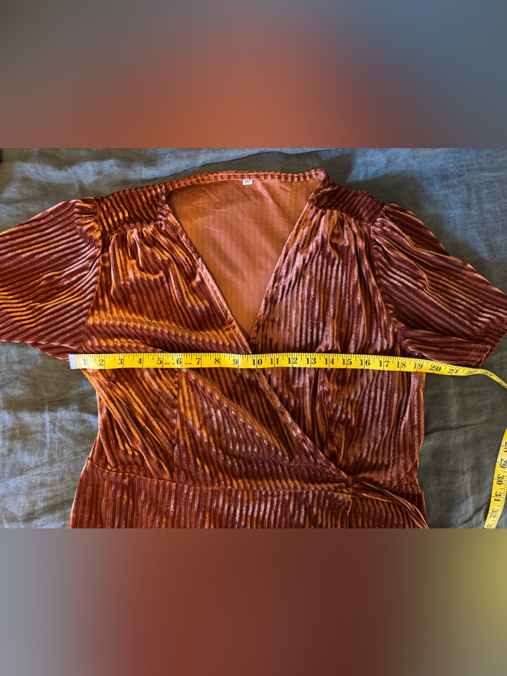 Women's Burnt Orange Velvet V Neck Wrap Dress - Picture 15 of 15